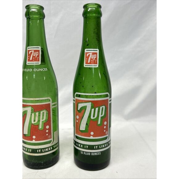 Vintage 7 Up Seven-Up 10 Oz Glass Soda Pop Bottles "You Like It" (2) Different - Picture 3 of 6